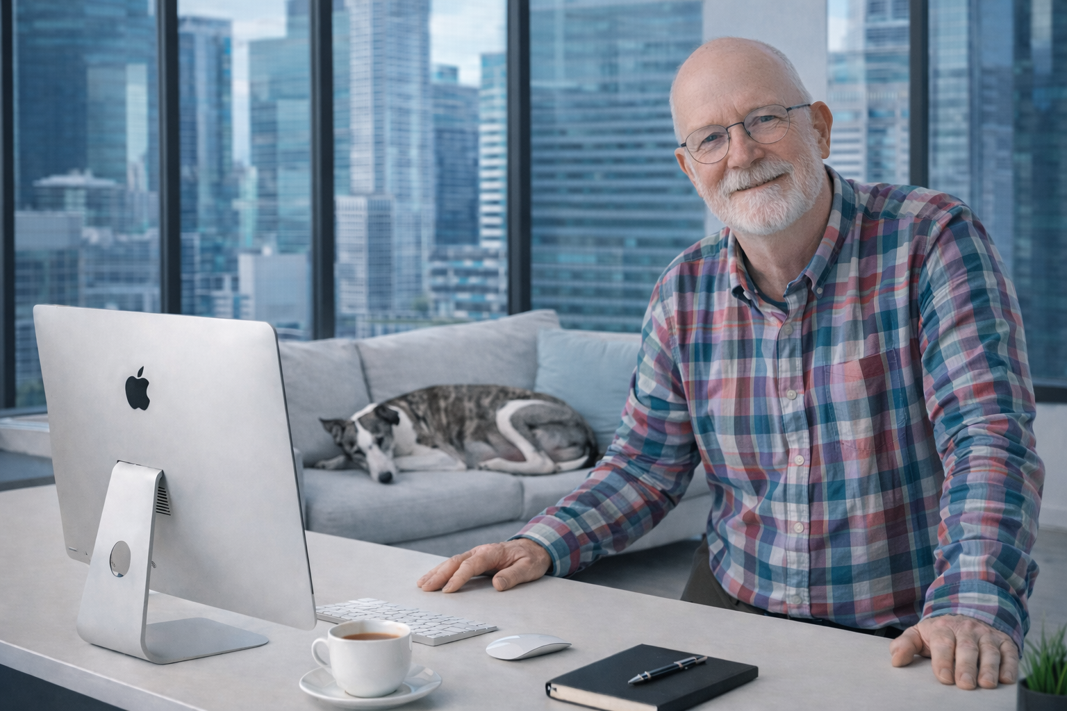 Pete im Büro_mit Nash_2